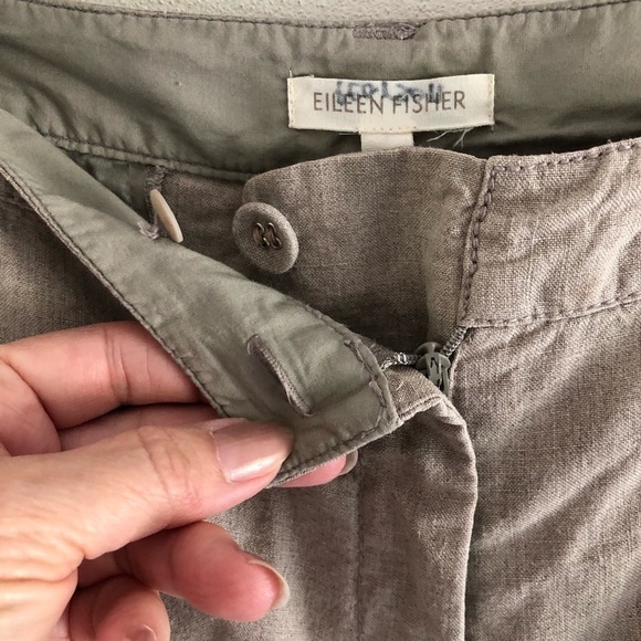 Eileen Fisher Cropped Pants Organic Linen Tan Large - Picture 11 of 12